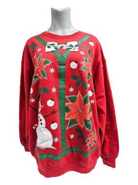 Jerzees NuBlend Ugly Christmas Faux Cardigan unisex Sweatshirt . XL